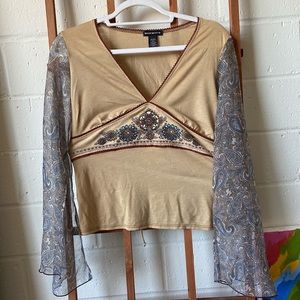 Y2K Decorated Top Paisley Sleeves